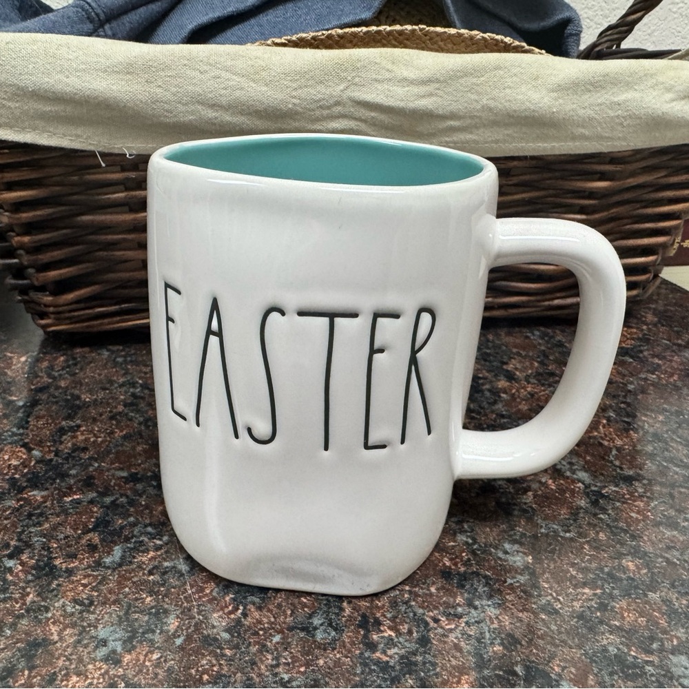 Rae Dunn White and Teal Easter Mug